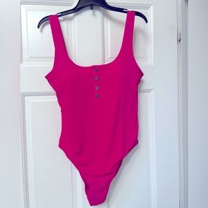 L Space ribbed float on one piece swimsuit in magenta